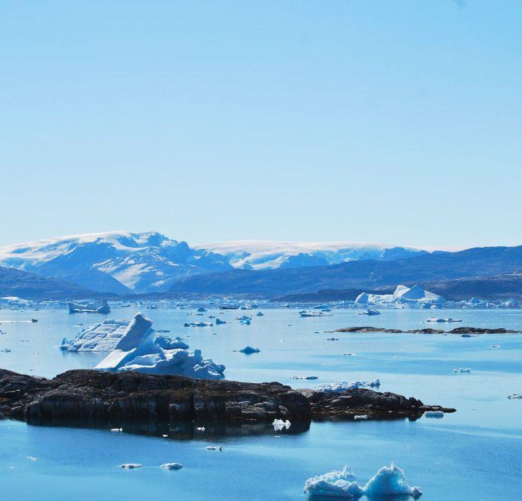 icy mountain and ocean scenery