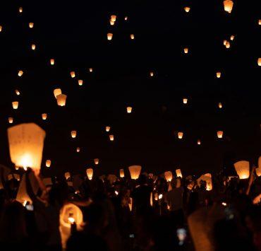flying lanterns at night