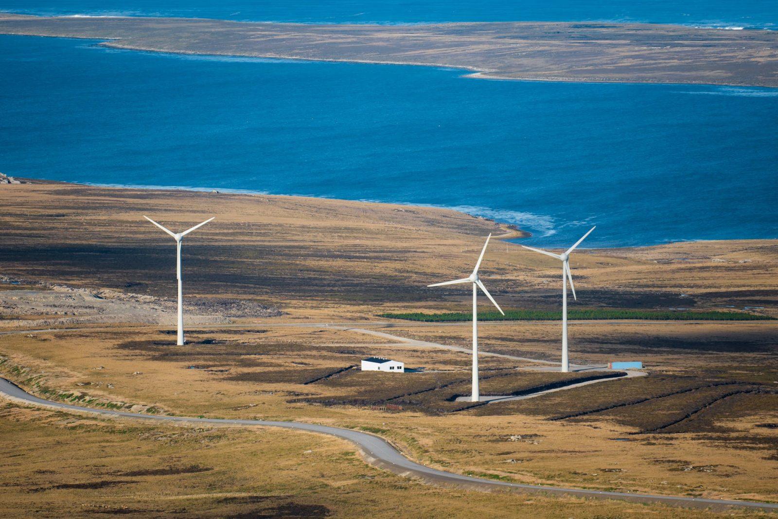 windmills photographed at falkland islands