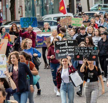 crowd of people marching on a rally