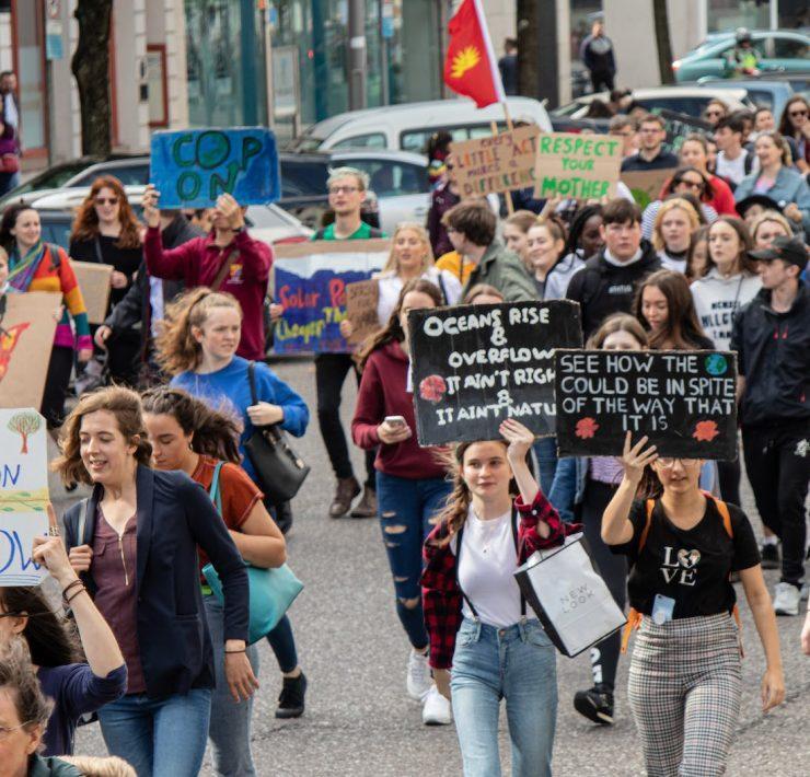 crowd of people marching on a rally