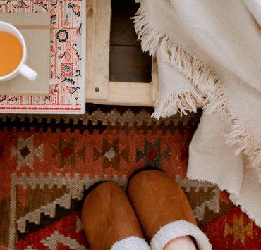 top view of cozy bedroom interior