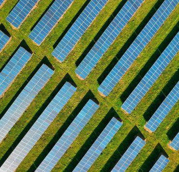 solar panels on a green field