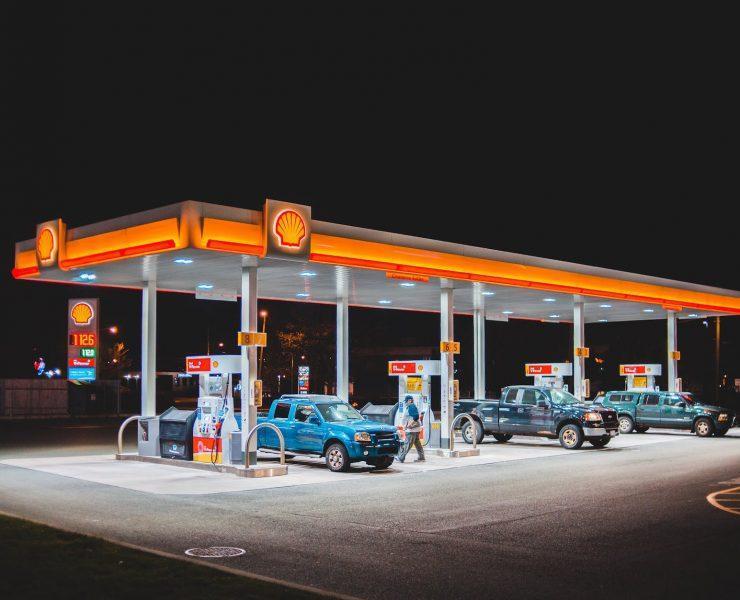 cars refueling on gas station