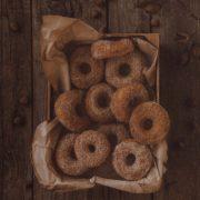 glazed donuts on brown tray