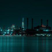city skyline during night time