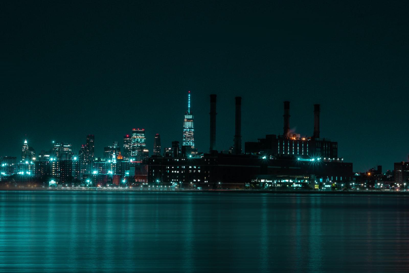 city skyline during night time