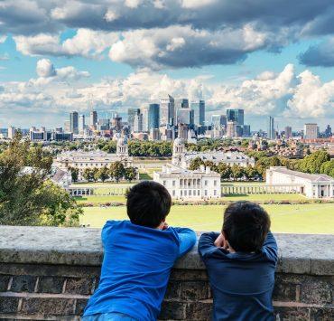 two boys on wall