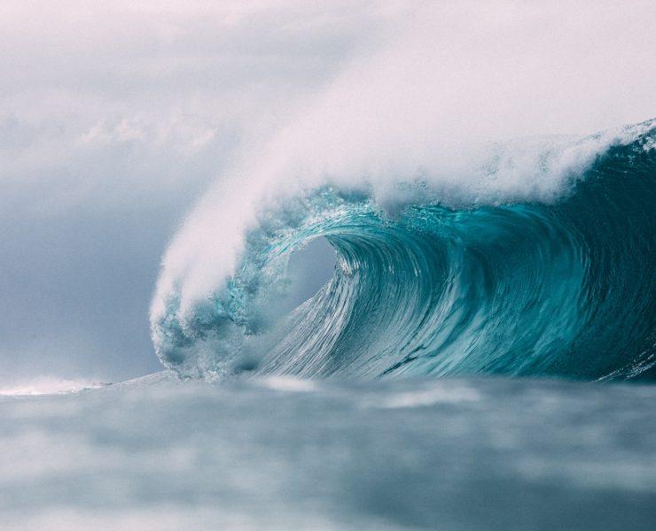 white and blue ocean waves