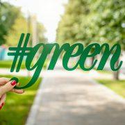 person holding green signage