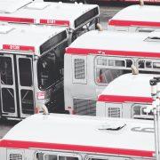 white bus on road