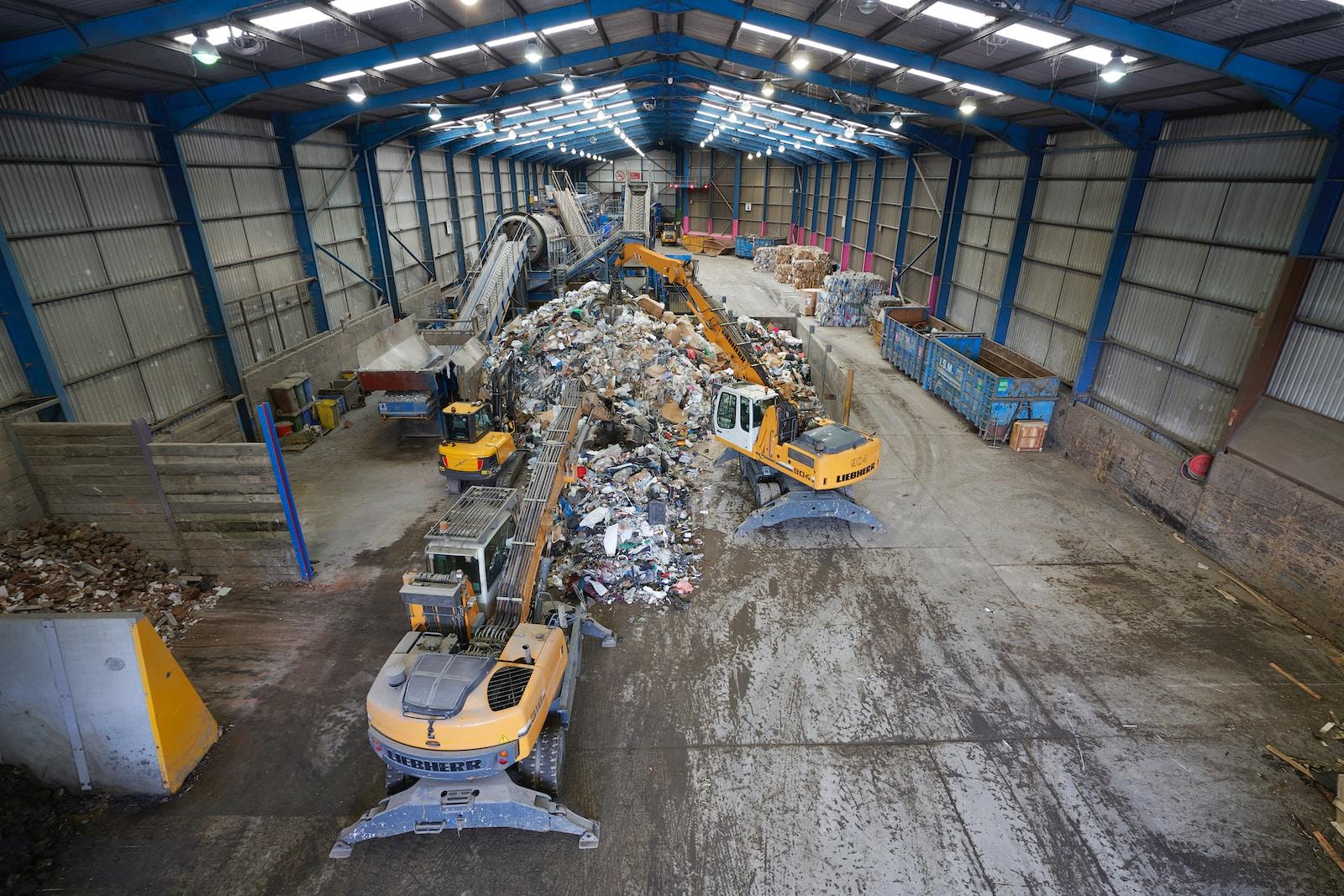 a warehouse full of construction equipment