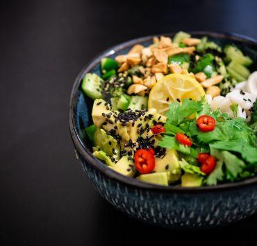 vegetable salad in gray bowl