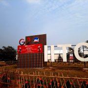 a large sign in front of a building