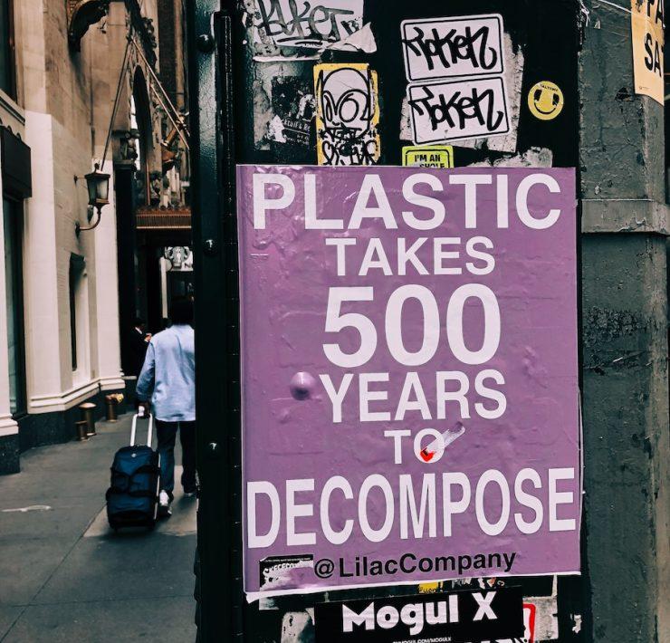 plastic takes 500 years to decompose poster on black surface