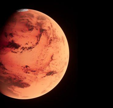 a red planet with a black background